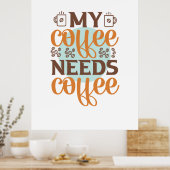 Poster Café Art Mon Café A Besoin De Café (Cuisine)