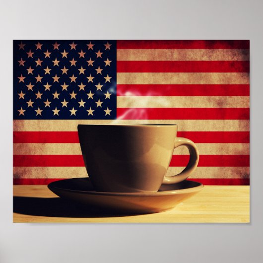 Poster Café avec drapeau américain (Devant)