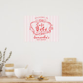 Poster Café Bébé Baby shower français moderne rose rouge  (Cuisine)