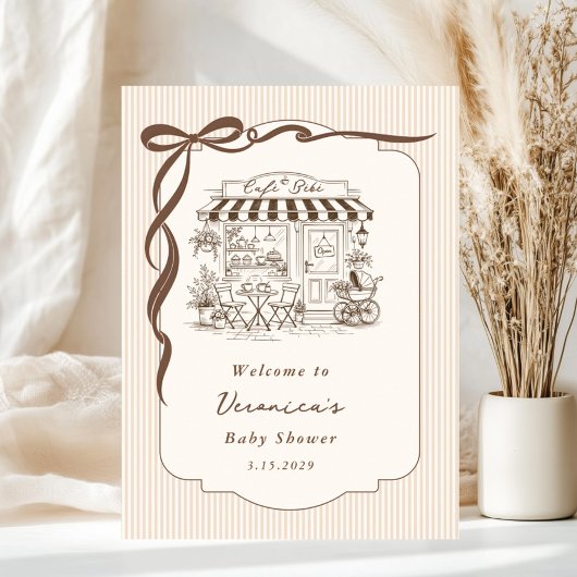 Poster Cafe Bebe Gender Neutral Bow Baby Shower Welcome