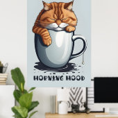 Poster Café Chat Matin, Art numérique Chat Drôle (Bureau à domicile)