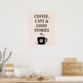 Poster Café, chats & belles histoires (Cuisine)