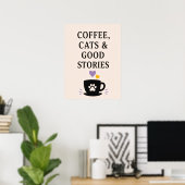 Poster Café, chats & belles histoires (Bureau à domicile)