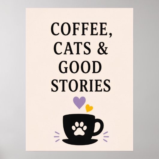 Poster Café, chats & belles histoires (Devant)