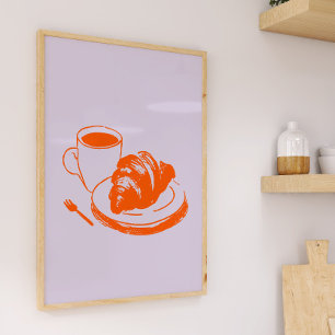 Poster Café Croissant Café Parisien Lavender Orange Art