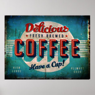 Poster Café délicieux fraîchement infusé réplique antique