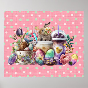 Poster Café Easter Bunny Aquarelle Boissons