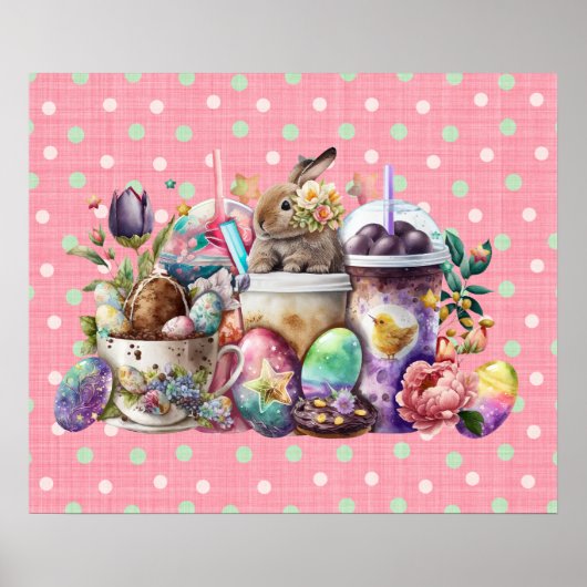 Poster Café Easter Bunny Aquarelle Boissons (Devant)