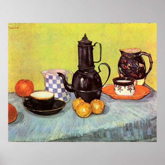 Poster Café en émail bleu par Vincent van Gogh (Devant)