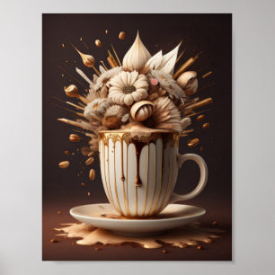 Poster Café et fleurs art moderne
