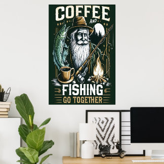 Poster Café Et Pêche Ensemble