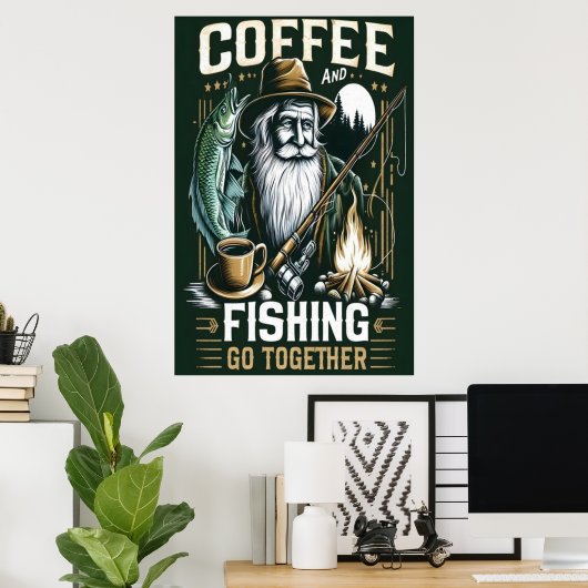 Poster Café Et Pêche Ensemble (Bureau à domicile)