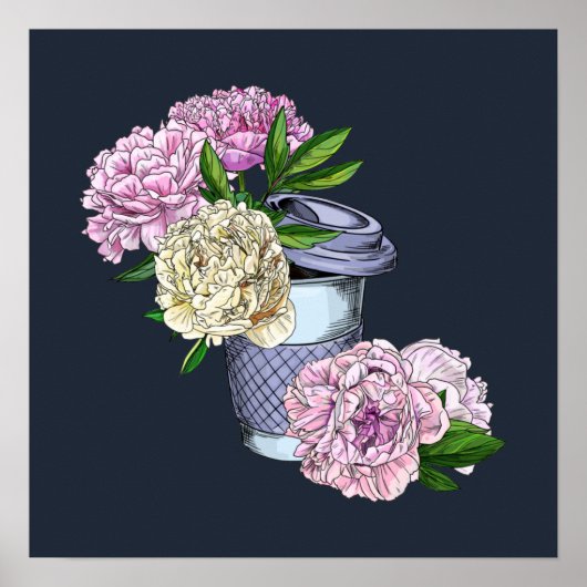 Poster Café et pivoines (Devant)