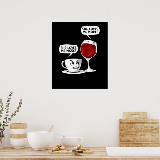 Poster Café Et Vin Elle M'Aime Plus (Cuisine)