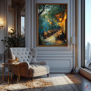 Poster Café extérieur romantique la nuit Impressionnisme