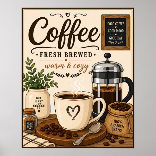 Poster Café fraîchement préparé (Devant)