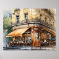 Café Français Aquarelle Paysage Art Imprimer Poste