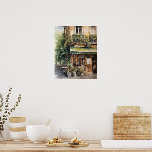Poster Café Français Aquarelle Paysage Art Imprimer Poste (Cuisine)