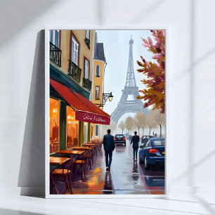 Poster Café Français Paris Tour Eiffel Aquarelle