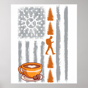 Poster café géocaching- Drapeau américain vintage USA pou