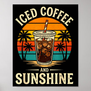 Poster Café glacé et soleil drôle d'été rétro