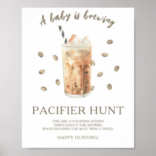 Poster café glacé - pacifier chasse baby shower jeu