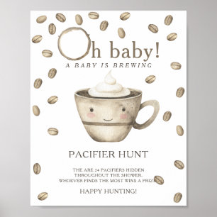 Poster Café Kawaii - chasse à la suce jeu de baby shower