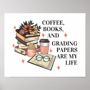 Poster Café Livres Grading Papiers Anglais Enseignant Fun