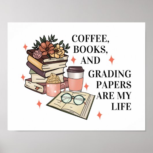 Poster Café Livres Grading Papiers Anglais Enseignant Fun (Devant)