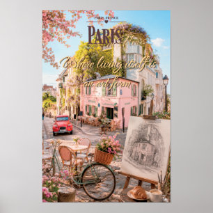 Poster Café Montmartre Paris Illustration Artistique Scén