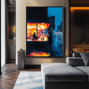 Poster Café nocturne expressionniste – Art urbain noir au