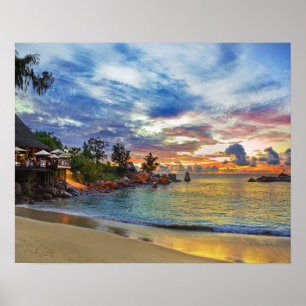 Poster Cafe On Tropical Beach At Sunset