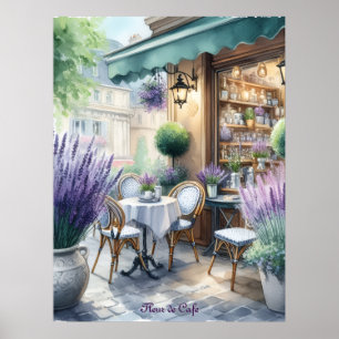 Poster Café Parisien avec Fleurs de Lavande
