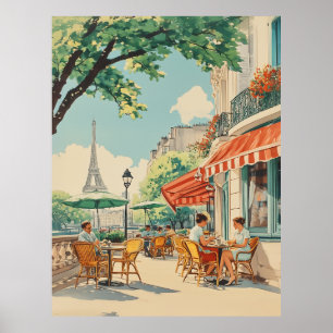 Poster Café parisien avec vue Eiffel