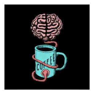 Poster Café pour le cerveau. Illustration amusante du caf