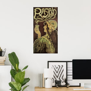 Poster Café Rajah Art Nouveau vintage, femme avec du café