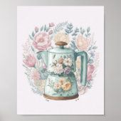 Poster Café rose Floral Kettle Aquarelle Cuisine (Devant)