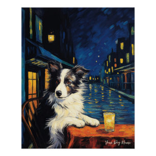 Poster Cafe Terrace at Night - Border Collie Dog 003 - Qi