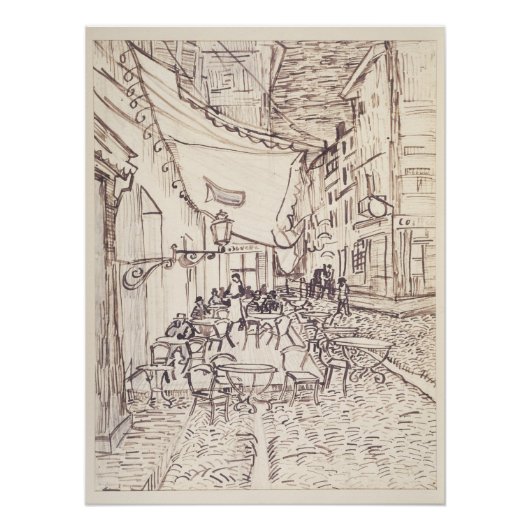 Poster Café Terrasse en soirée, Dessin d'art, Van Gogh (Devant)