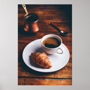 Poster Café turc et Croissant frais