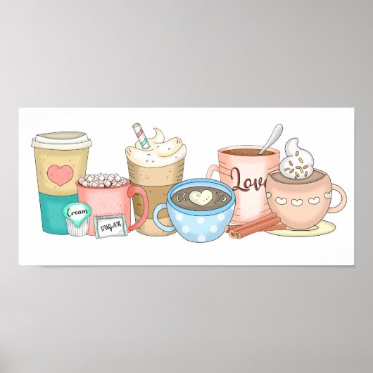 Poster Café Whimsical et cacao chaud à main (Devant)
