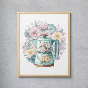 Poster Cafetière Pastel Aquarelle Cuisine
