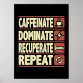 Poster Caffeinate, Dominer, Récupérer, Répéter - Succès (Devant)