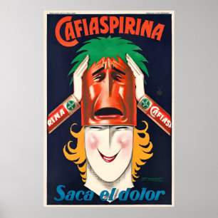 Poster Cafiaspirina Saca el Dolor Bayer Aspirine Vintage