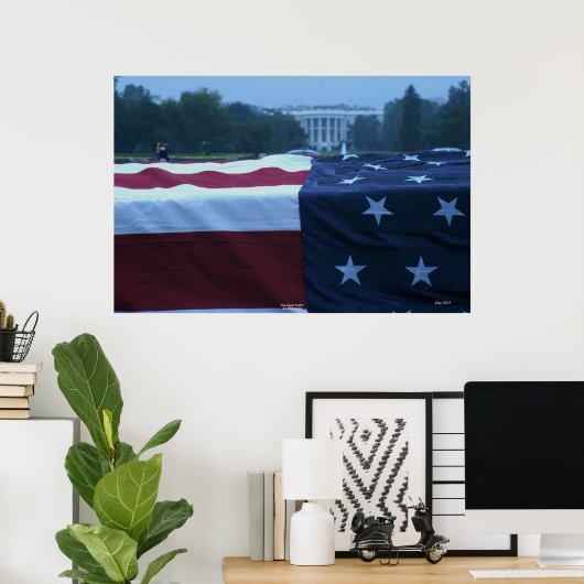 Poster "Cafin" drapé au drapeau et Maison Blanche (Bureau à domicile)