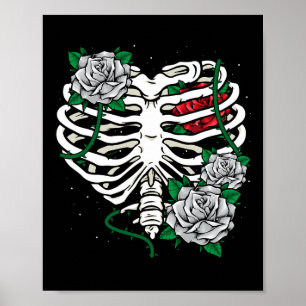 Poster Cage De Rib Avec Fleurs Halloween Xray Squelette C