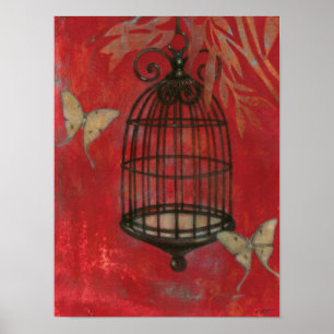 Poster Cage d'oiseaux décorative avec papillons