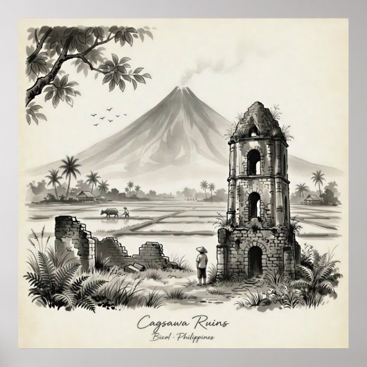 Poster Cagsawa Ruins & Mayon Volcano Philippines (Devant)