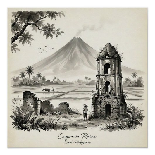 Poster Cagsawa Ruins & Mayon Volcano Philippines (Devant)