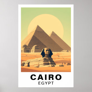 Poster Caire Égypte Pyramides & Sphinx Voyage Art Vintage